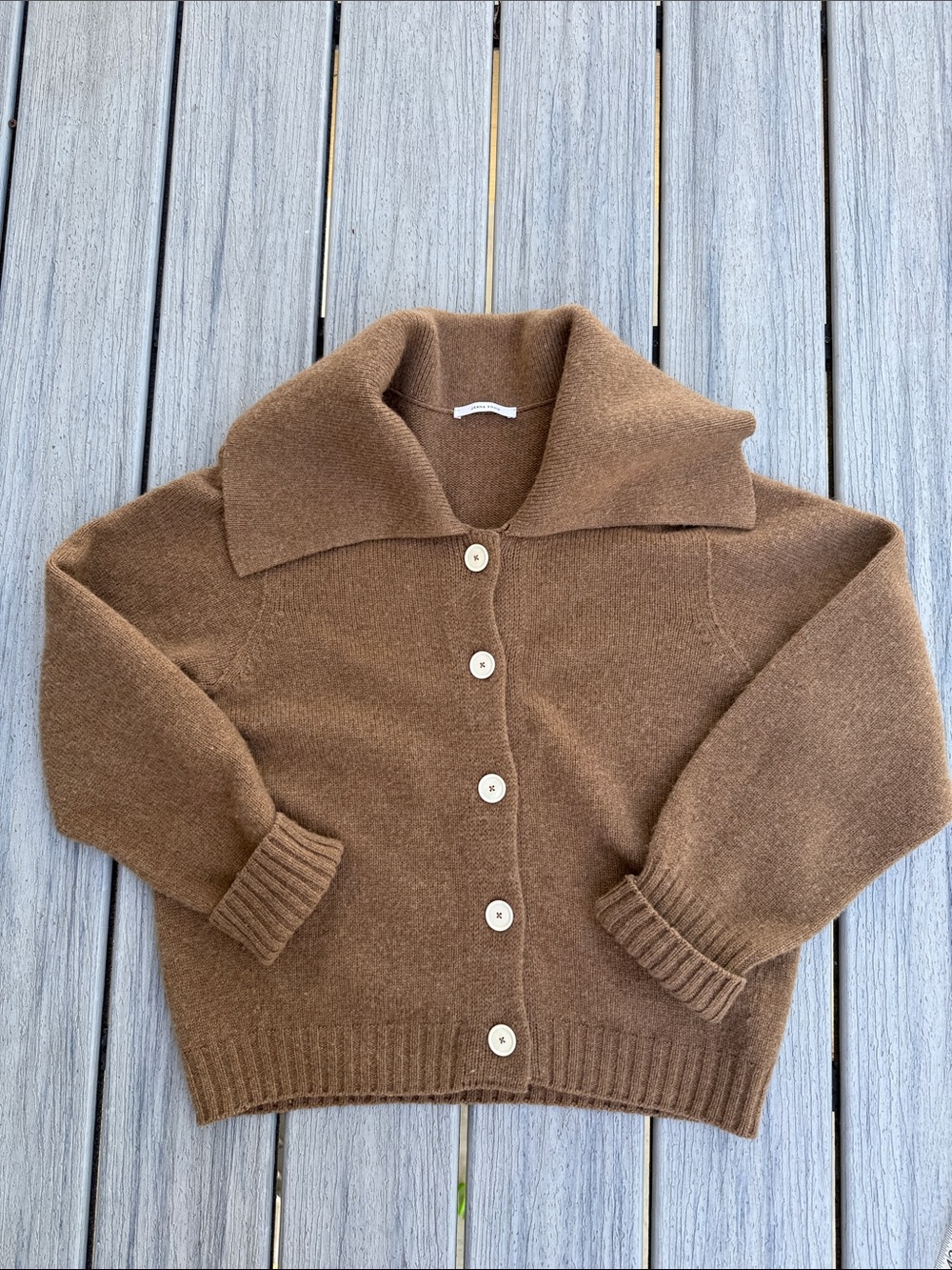 Jeana Sohn Camel Button-Up Cardigan With Collar 1